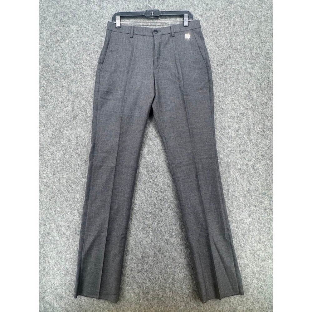 Versace Collection Mens Charcoal Gray Medusa Logo Leather Trim Dress Pants‎
